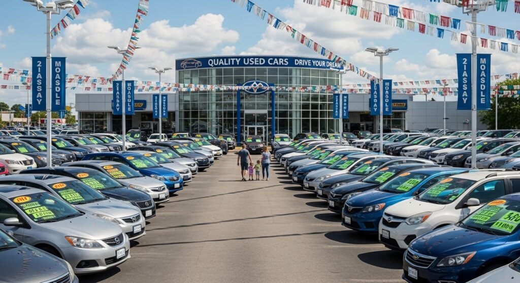 Used car dealership lot with multiple vehicles available for sale in 2026
